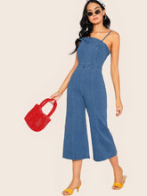 Load image into Gallery viewer, Ruffle Trim Sleeveless Wide Leg Denim Jumpsuit