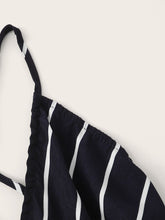 Load image into Gallery viewer, Striped Criss-cross Backless Surplice Neck Romper