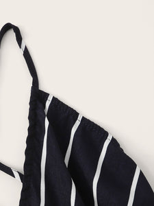 Striped Criss-cross Backless Surplice Neck Romper