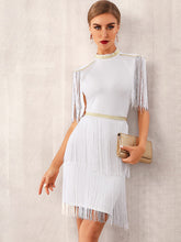 Load image into Gallery viewer, Adyce Mock-neck Fringe Trim Bandage Dress