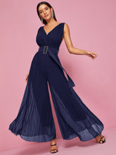 Load image into Gallery viewer, Backless Pleated Wide Leg Belted Jumpsuit