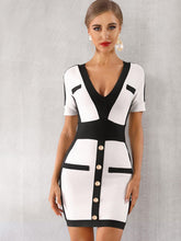 Load image into Gallery viewer, Adyce Button Detail Two Tone Bodycon Dress