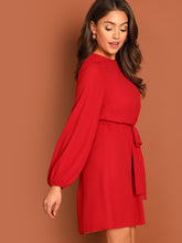 Load image into Gallery viewer, Blouson Sleeve Self Tie Dress