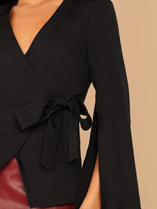 Split Sleeve Wrap Belted Blazer