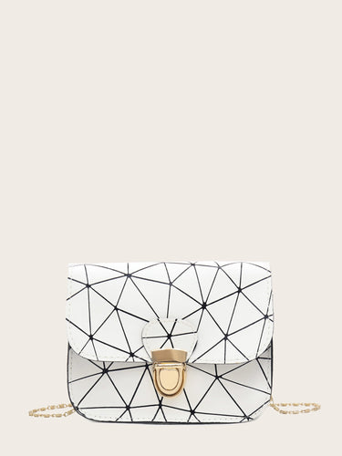 Geometric Print Push Lock Chain Bag