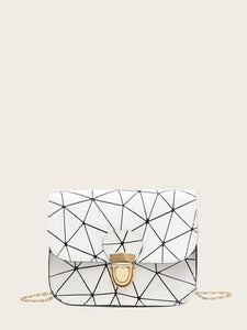 Geometric Print Push Lock Chain Bag