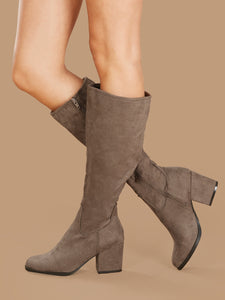 Plain Suede Knee High Boots