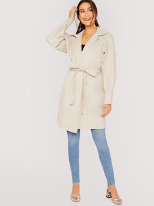 Waist Tie Puff Sleeve Trench Coat