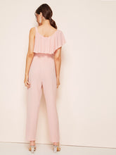 Load image into Gallery viewer, Asymmetrical Neck Ruffle Foldover Self Belted Jumpsuit