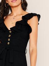 Load image into Gallery viewer, Button Detail Lace Ruffle Trim Sleeveless Jumpsuit