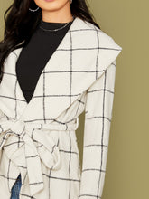 Load image into Gallery viewer, Grid Print Hanky Hem Belted Waterfall Coat