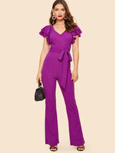 Load image into Gallery viewer, 70s Layered Sleeve Belted Flare Leg Jumpsuit