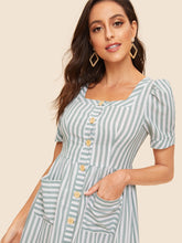 Load image into Gallery viewer, 50s Vertical-stripe Button Up Pocket Patched Dress