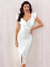 Load image into Gallery viewer, Adyce Zip Back Ruffle Trim Slit Hem Pencil Dress