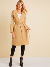 Load image into Gallery viewer, Solid Notched Neck Belted Trench Coat