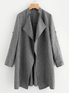 Drape Collar Roll Tab Sleeve Coat