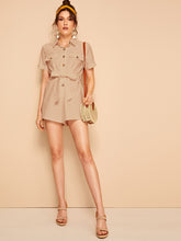 Load image into Gallery viewer, Button Front Flap Pocket Self Belted Romper