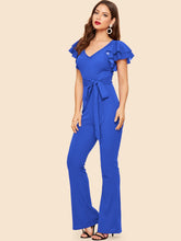 Load image into Gallery viewer, 70s Layered Sleeve Belted Flare Leg Jumpsuit