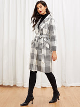 Load image into Gallery viewer, Self Tie Plaid Pocket Side Coat