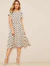 Load image into Gallery viewer, 60s Polka Dot Ring Belted Skater Dress