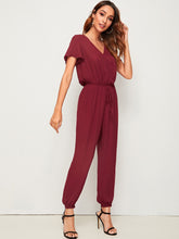 Load image into Gallery viewer, Solid Surplice Neck Drawstring Waist Jumpsuit