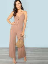 Load image into Gallery viewer, Button Front V-Neck Jumpsuit