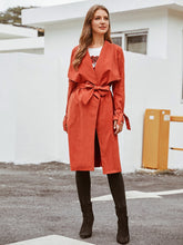 Load image into Gallery viewer, Waterfall Collar Tie Sleeve Belted Trench Coat