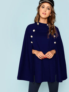 Double Button Mock Poncho Coat