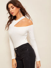 Load image into Gallery viewer, Asymmetric Cutout Neck Ribbed T-shirt