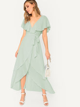 Load image into Gallery viewer, Self Belted Surplice Wrap Cape Dress