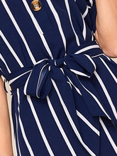 Load image into Gallery viewer, Striped Knot Cuff Belted Shirt Dress