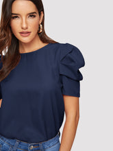 Load image into Gallery viewer, Button Keyhole Back Puff Sleeve Top