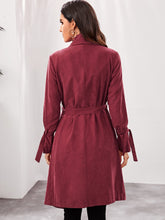 Load image into Gallery viewer, Draped Collar Tie Sleeve Self Belted Coat