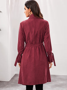 Draped Collar Tie Sleeve Self Belted Coat