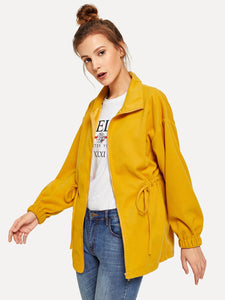 Drawstring Waist Zip Up Jacket