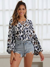 Load image into Gallery viewer, Bishop Sleeve Knot Front Leopard Blouse