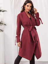 Load image into Gallery viewer, Draped Collar Tie Sleeve Self Belted Coat