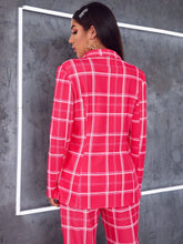 Load image into Gallery viewer, Double Breasted Front Flap Detail Plaid Blazer