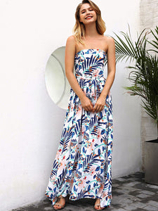 Self Tie Split Floral Bandeau Dress