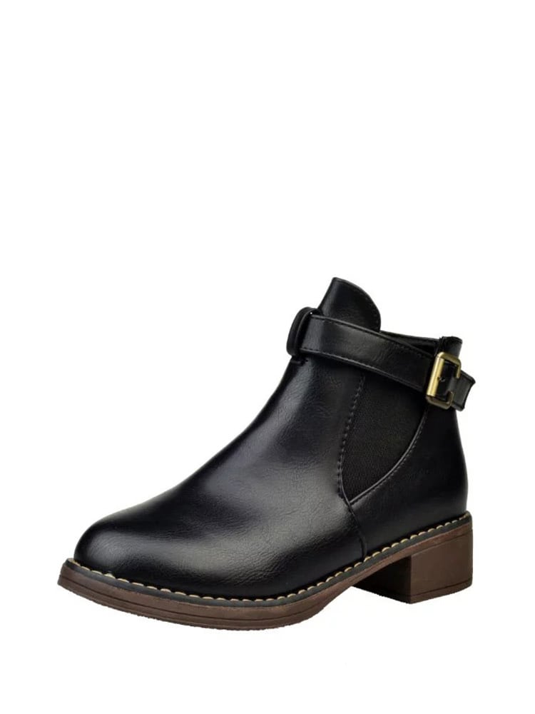 Side Buckle PU Elastic Ankle Boots