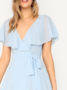 Self Belted Surplice Wrap Cape Dress