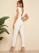 Load image into Gallery viewer, Deep V Neck Layered Pleated Ruffle Trim Jumpsuit