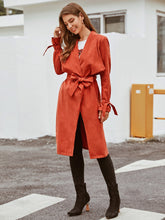 Load image into Gallery viewer, Waterfall Collar Tie Sleeve Belted Trench Coat