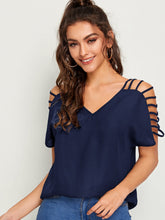 Load image into Gallery viewer, V-neck Laddering Cutout Shoulder Top