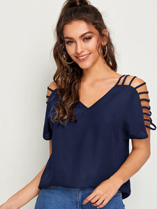 V-neck Laddering Cutout Shoulder Top