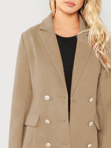 Double Breasted Notched Neck Solid Coat