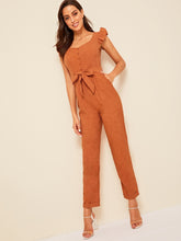 Load image into Gallery viewer, 80s Sweetheart Neck Ruffle Armhole Rolled Hem Jumpsuit