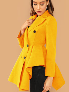 Double Breasted Asymmetric Flared Skirt Coat