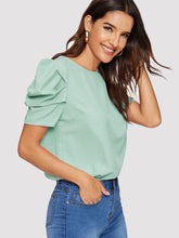 Load image into Gallery viewer, Button Keyhole Back Puff Sleeve Top