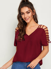 Load image into Gallery viewer, V-neck Laddering Cutout Shoulder Top